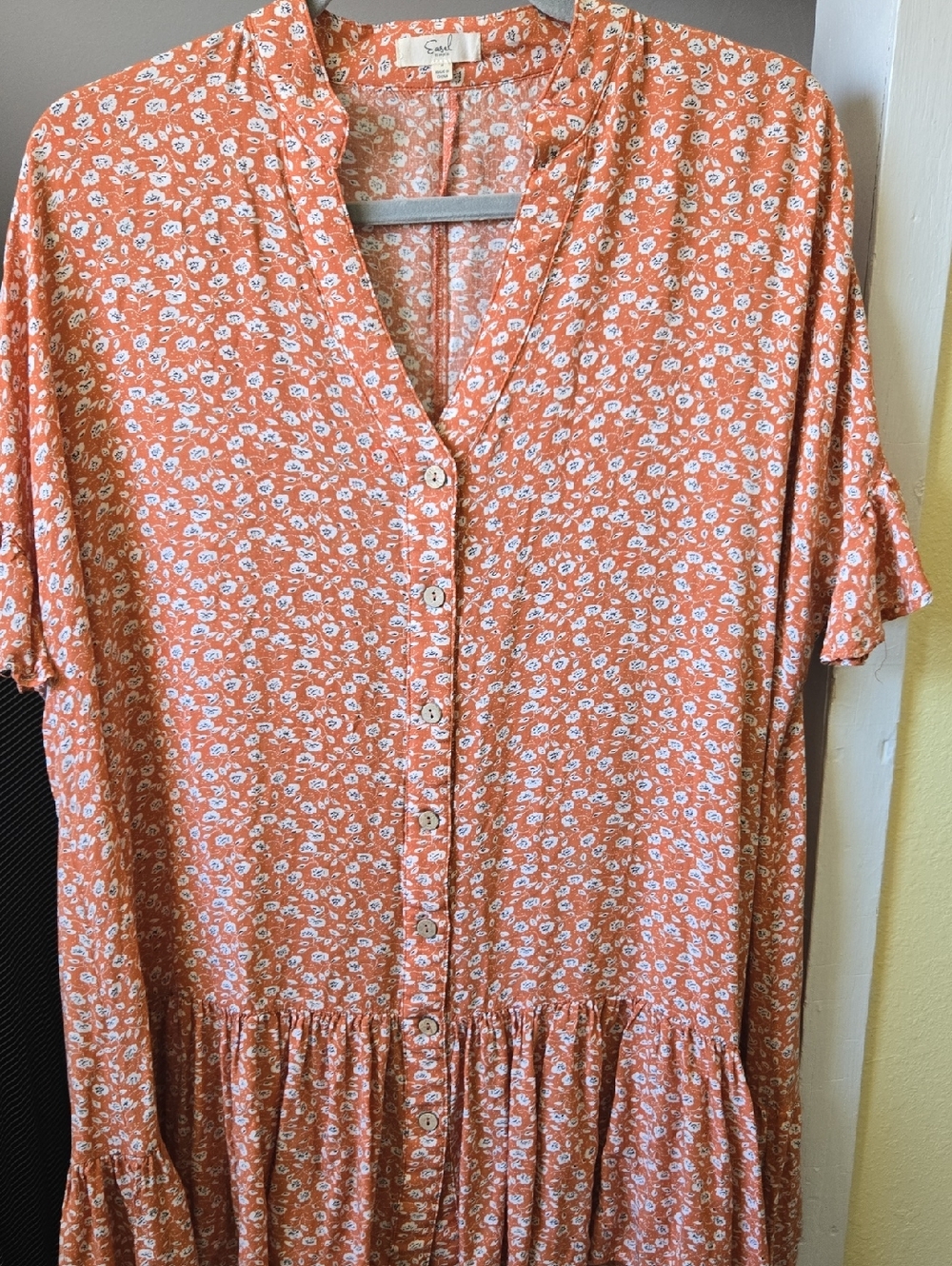 easel Floral Button-Front Midi Dress
